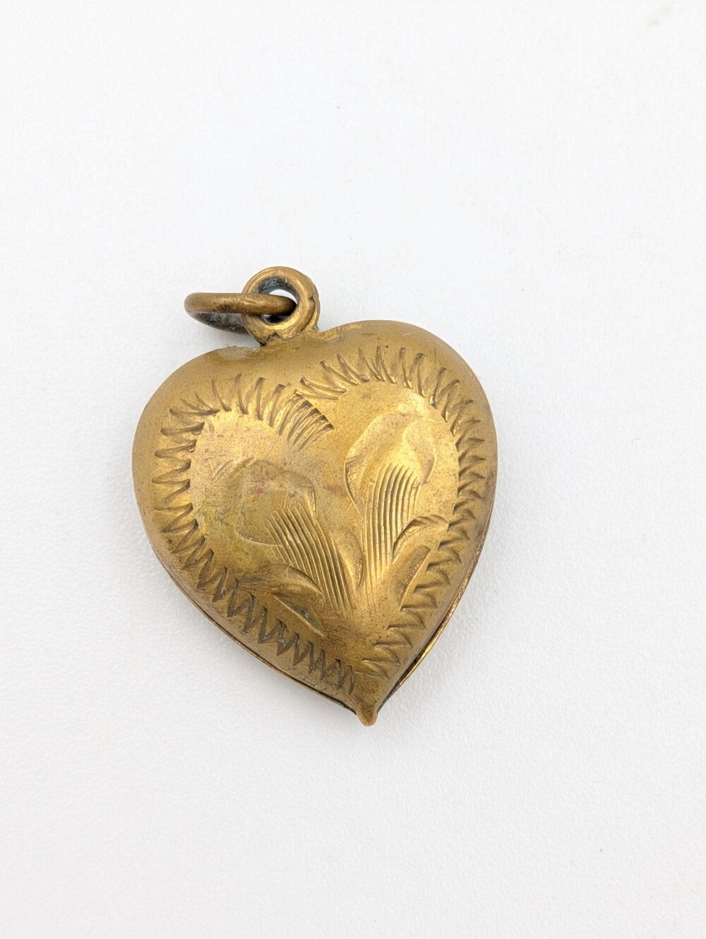 Vintage or antique gold filled engraved puffy heart pendant